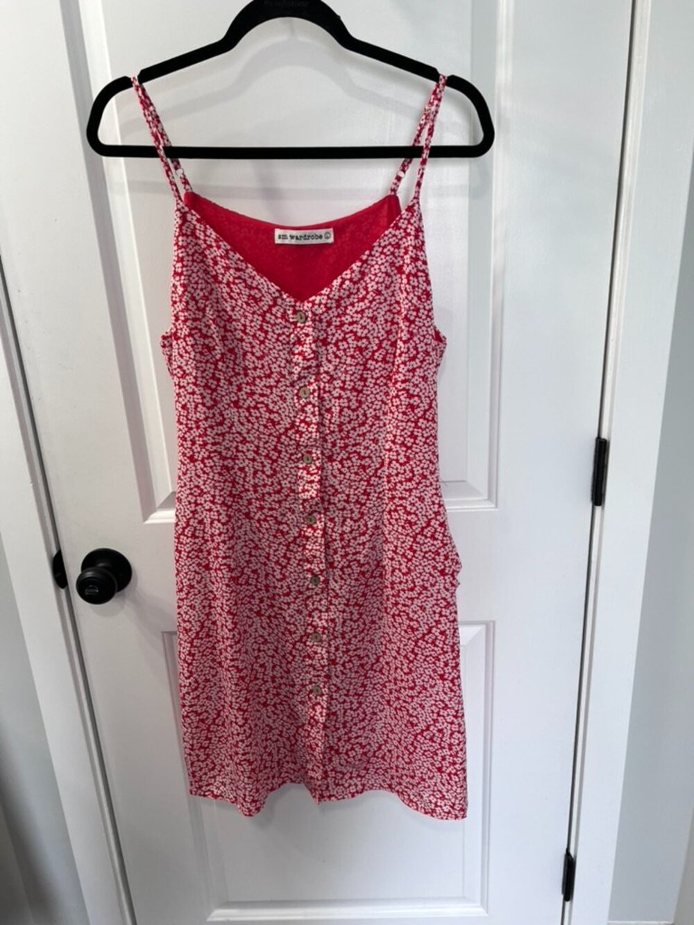 SM Wardrobe Red Floral Button Front Mini Dress Size Large Cottagecore Sundress